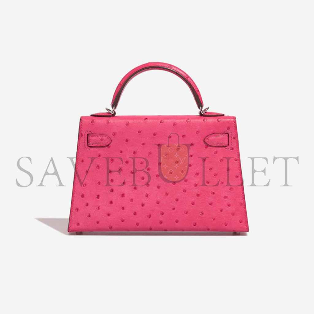 H**mes master mini kelly ii ostrich rose tyrien (19*12*5.5cm)
